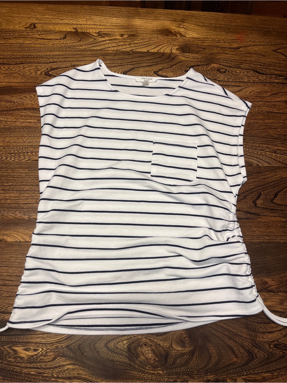 Womens Large Striped Side Tie Short Sleeve Shirt Maternity & Nursing friendly!